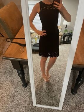 LOFT Black Sleeveless Sheath Dress with Laser-Cut Accents